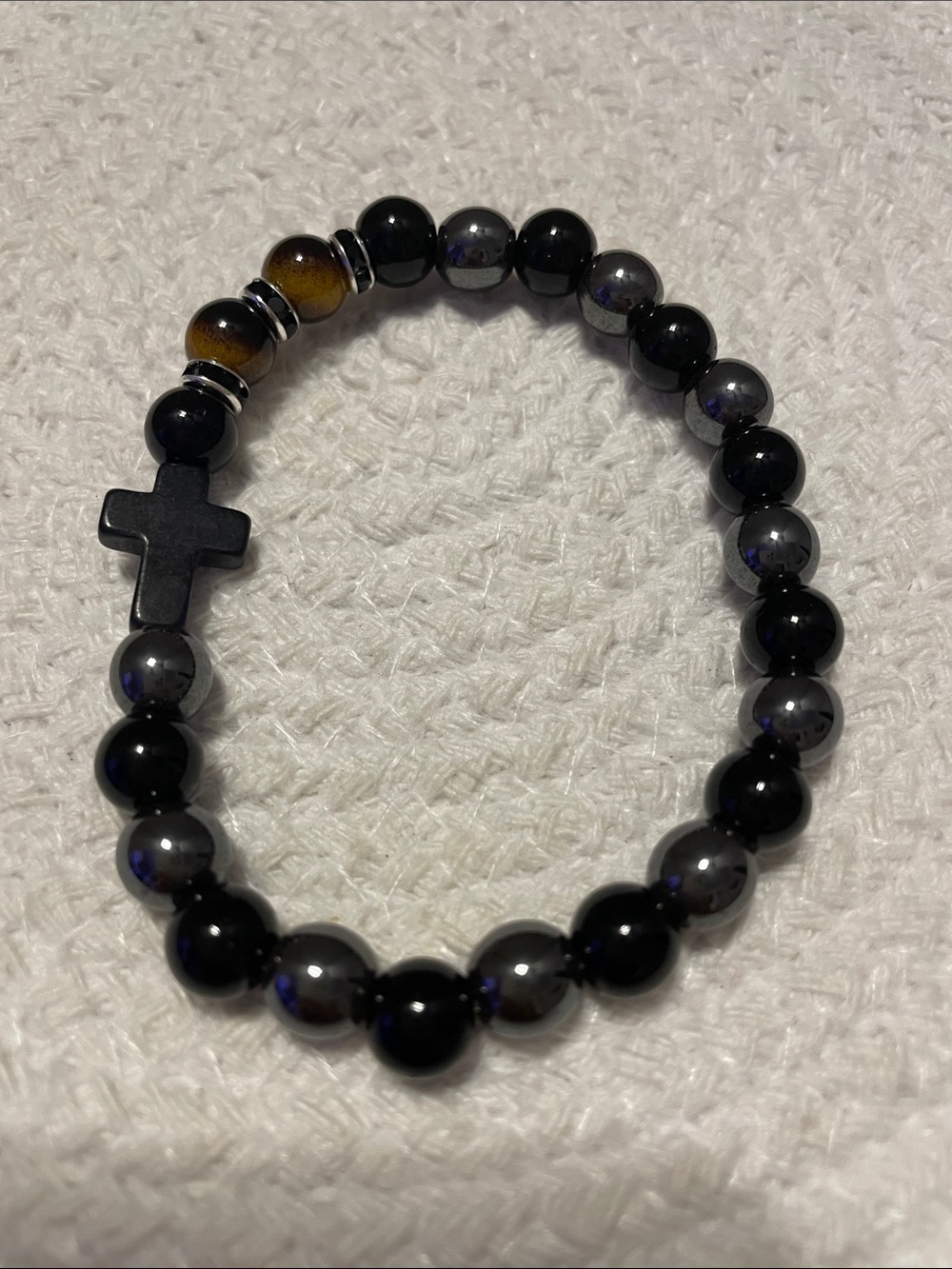 Black Onyx & Tiger Eye Beaded Stretch Bracelets, set of 3 - Picture 2 of 6